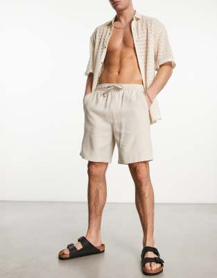 Pull&Bear linen shorts in stone - ASOS Price Checker
