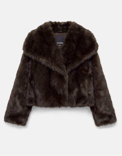 Pull&Bear Short faux fur coat in brown, 3 of 5