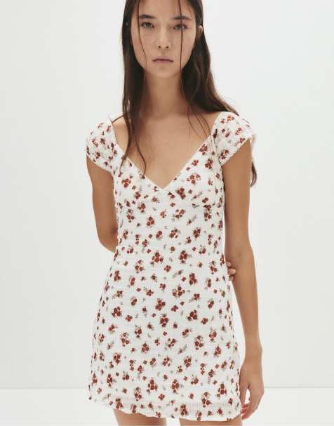 Pull&Bear Short floral textured dress in copper