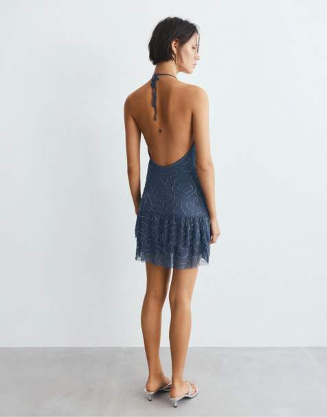 knee length dresses for ladies New Age Halter Neck Pinafore Midi Dress | Disturbia main image 1