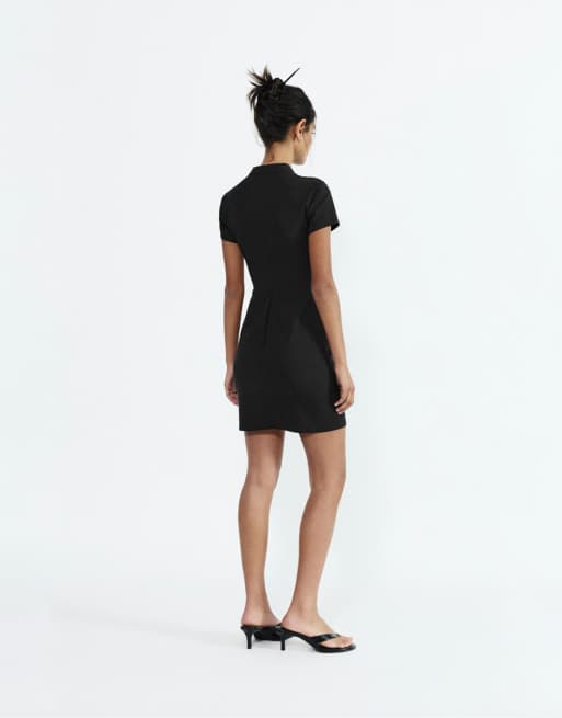 Pull&Bear Short knotted button dress in black, 2 of 4