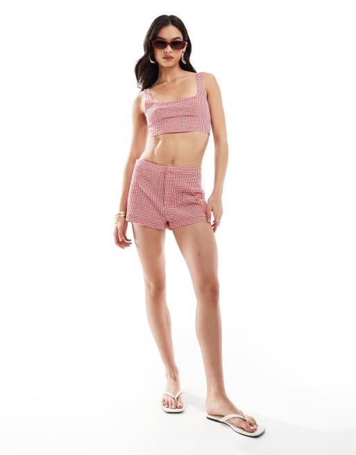 Pull&Bear - Short met gingham ruit in rood, deel van co-ord set