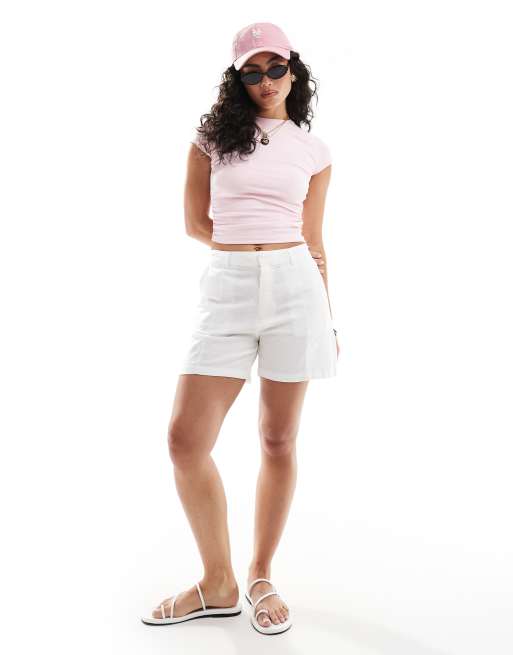 Pull&Bear - Short met linnen-look in wit 