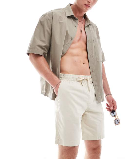 Pull&Bear - Short met linnenlook in zandkleur