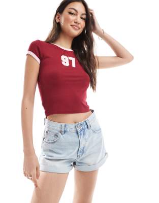 Pull&Bear - Short mom en denim à revers - Bleu pâle - view 1