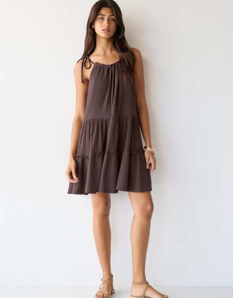 Pull&Bear short panelled dress in brown - view 1