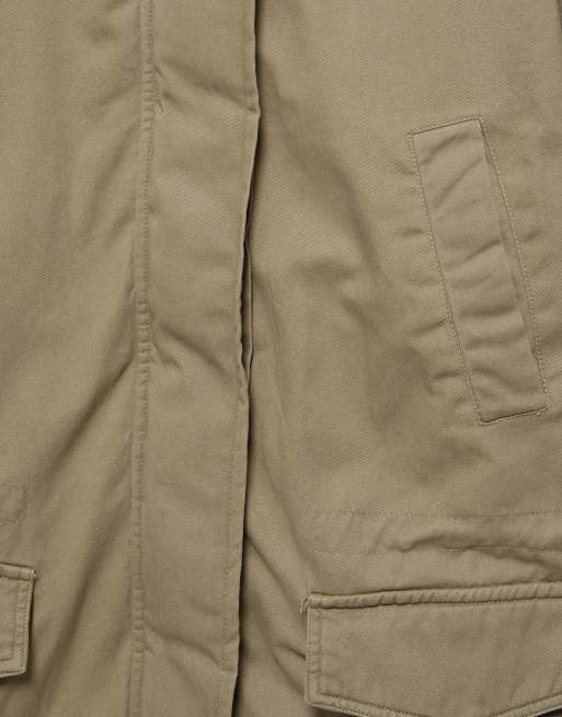 Pull&Bear short parka with a funnel neck in dark khaki, 7 of 7