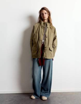 Pull & Bear Short Parka With A High Neck In Green