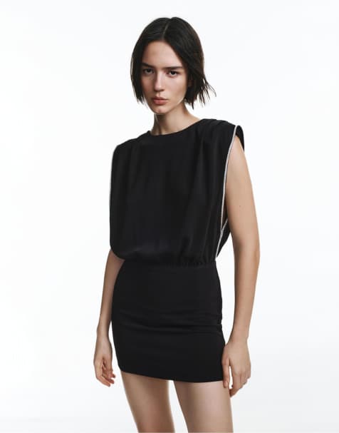 Pull&Bear Short rhinestone sleeve dress in black - view 1
