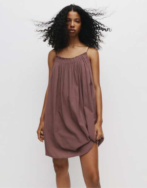Pull&Bear Short rustic dress in aubergine