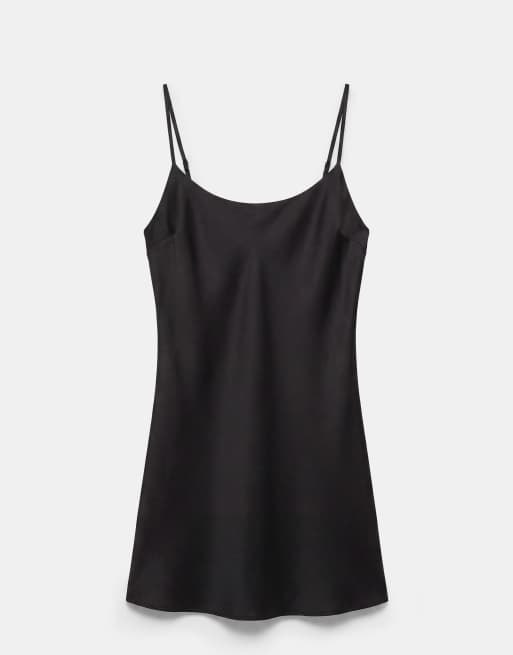Pull&Bear Short satin strappy dress in black, 5 of 7