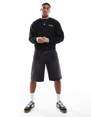 Pull & Bear - Short skater en jean - Noir