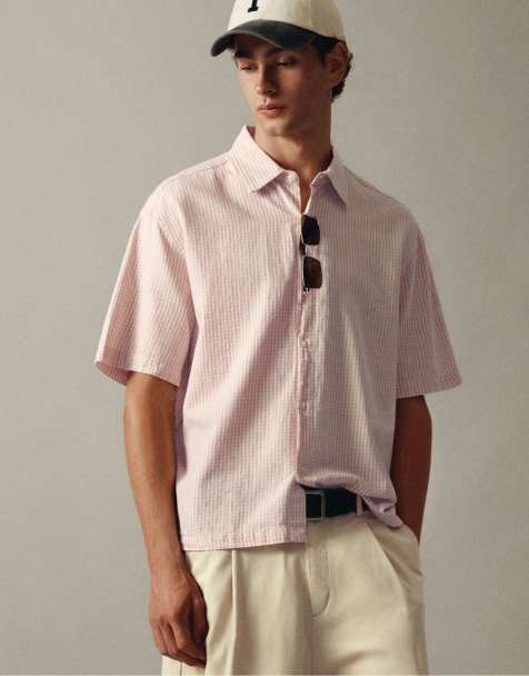 Pull&Bear Short sleeve check shirt in pink - view 1