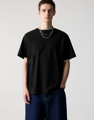 Pull&Bear short sleeve cotton t-shirt in black - view 1