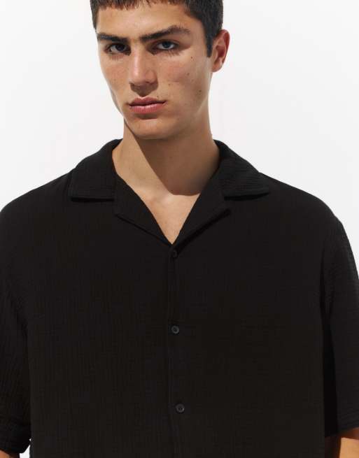 Pull&Bear Short sleeve crepe shirt in black, 3 of 4