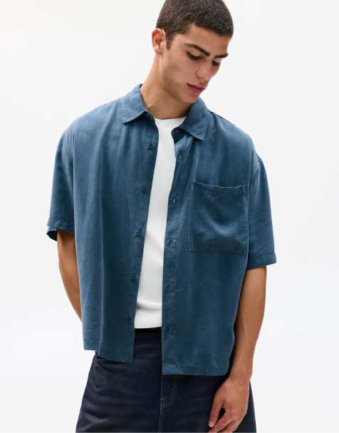 Pull&Bear Short sleeve flowing shirt in blue - view 1