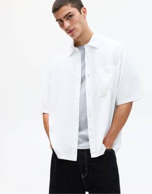 Pull & Bear Short Sleeve Flowing Shirt In White