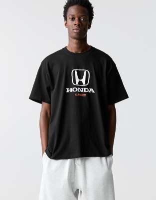 Pull&Bear short sleeve honda t-shirt in black