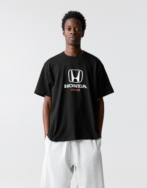 Pull&Bear Short sleeve honda t-shirt in black