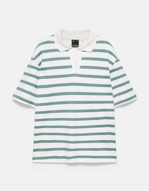 Pull&Bear Short sleeve interlock polo shirt in brown, 5 of 7