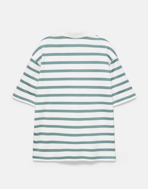 Pull&Bear Short sleeve interlock polo shirt in brown, 7 of 7