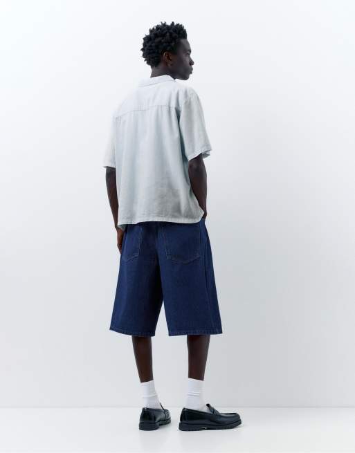 Pull&Bear Short sleeve linen blend shirt in pale blue, 2 of 4