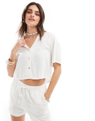 Pull & Bear Short Sleeve Linen Shirt In White - Part Of A Set