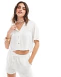 [Pull & Bear] Pull & Bear short sleeve linen shirt in white (part of a set) M WHITE