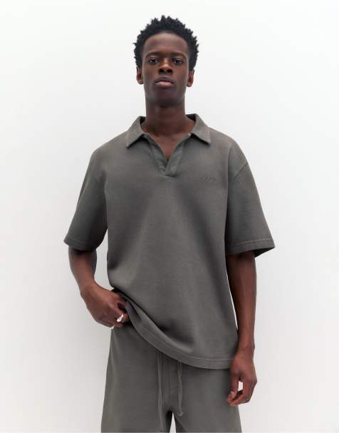 Pull&Bear Short sleeve piqué polo shirt in grey - view 1