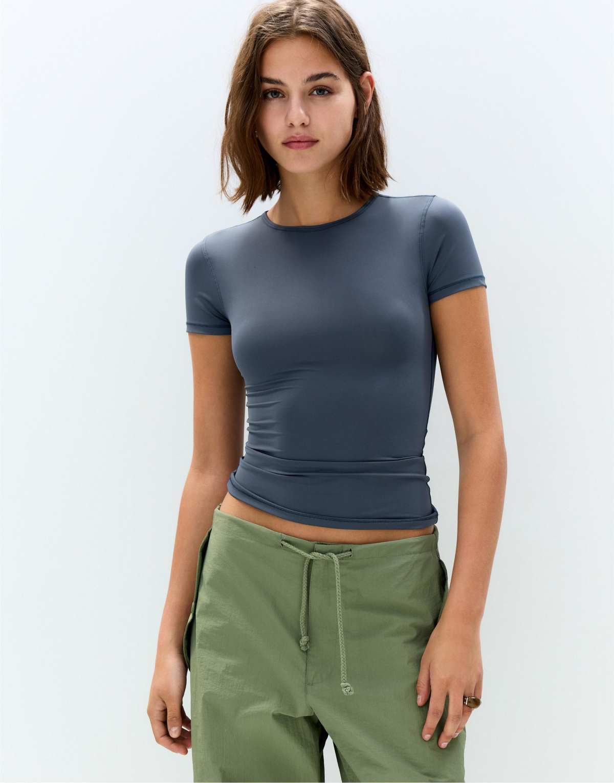 Pull&Bear Short sleeve polyamide t-shirt in navy