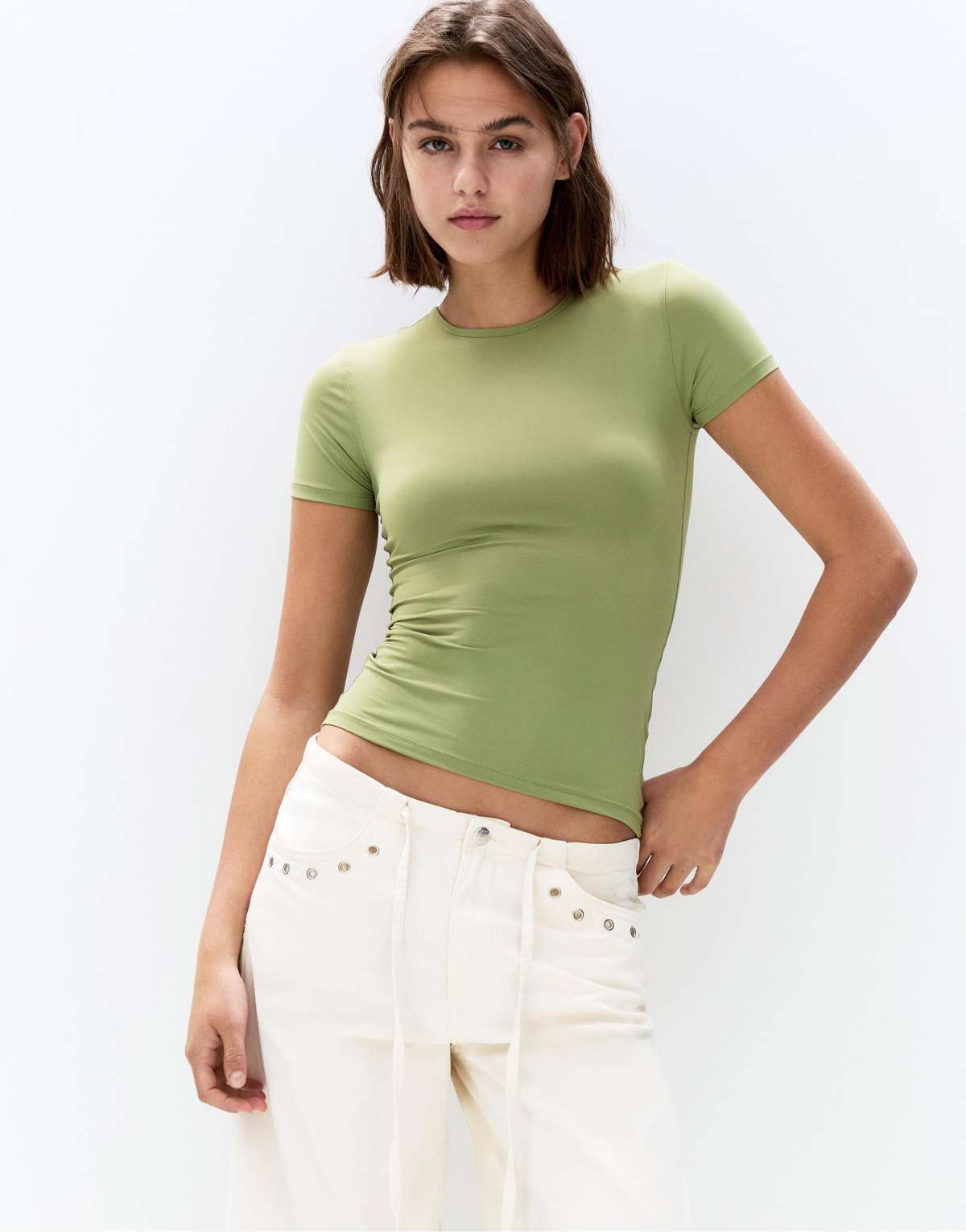 Pull&Bear Short sleeve polyamide t-shirt in olive