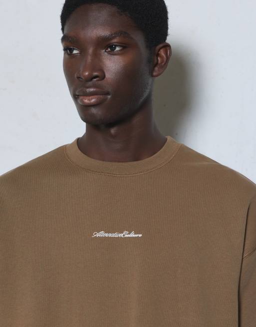 Pull&Bear Short sleeve relaxed fit sweatshirt in mole brown, 3 of 7