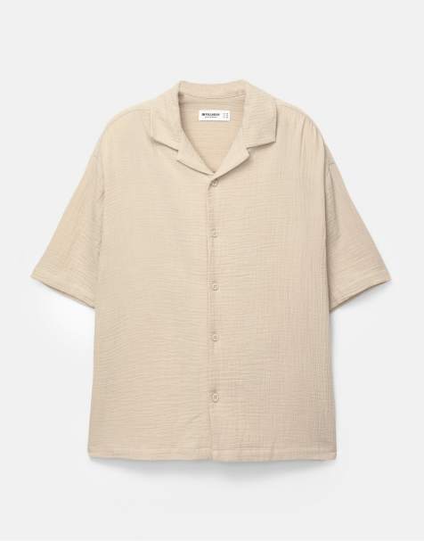Pull&Bear short sleeve rustic shirt in ochre - view 1