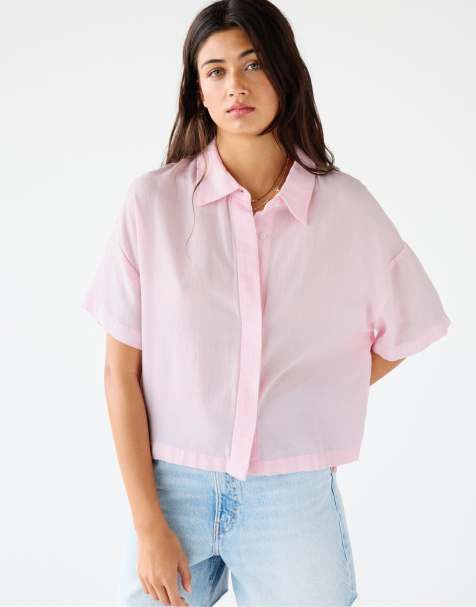Pull&Bear short sleeve rustic shirt in pink - view 1