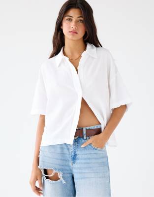 Pull&Bear short sleeve rustic shirt in white - view 1