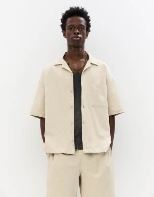Pull & Bear Short Sleeve Seersucker Shirt In Neutral
