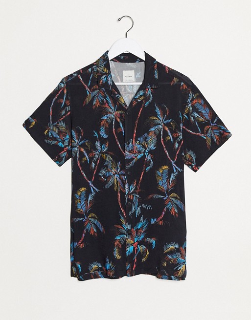Pull&Bear short sleeve shirt with leaf print in black