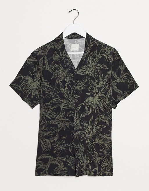 Pull&Bear short sleeve shirt with palm tree print in black