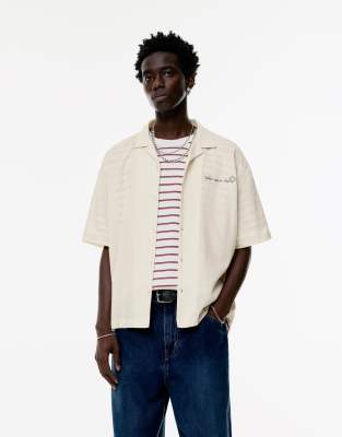 Pull & Bear Short Sleeve Shirt With Slogan In White