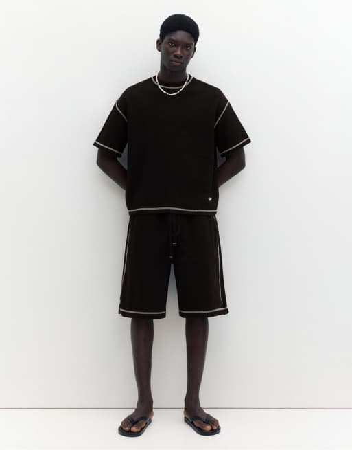 Pull&Bear Short sleeve stwd seam sweatshirt in black, 2 of 4