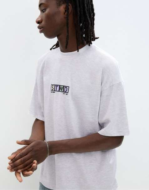 Pull&Bear short sleeve STWD t-shirt in pale marl - view 1
