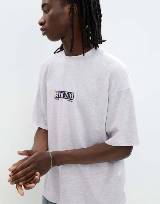 Pull&Bear short sleeve STWD t-shirt in pale marl