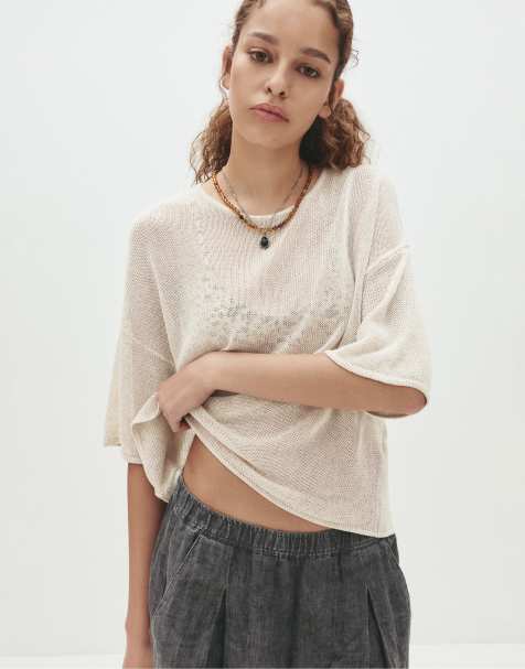 Pull&Bear Short sleeve sweater in beige - view 1
