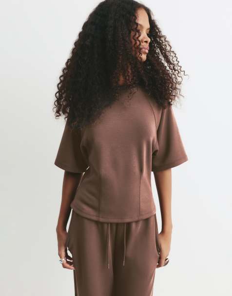 Pull&Bear Short sleeve sweatshirt in brown
