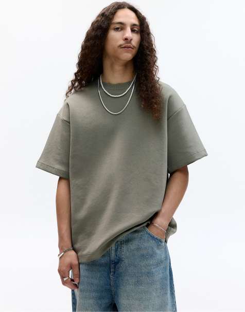 Pull&Bear short sleeve sweatshirt in khaki - view 1