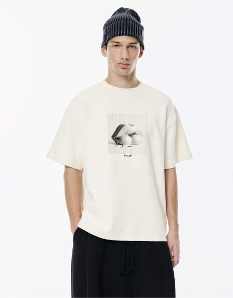 Pull&Bear Short sleeve sweatshirt make art in off white