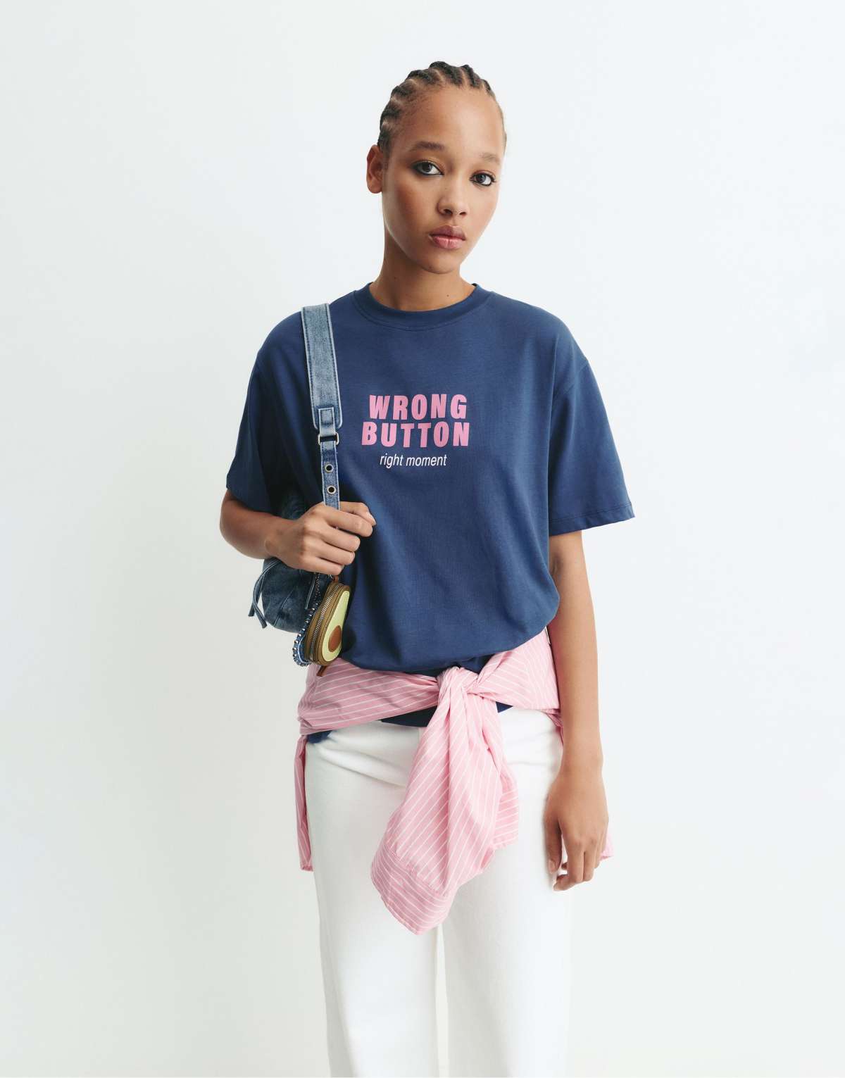 Pull&Bear Short sleeve t-shirt with phone graphic in blue