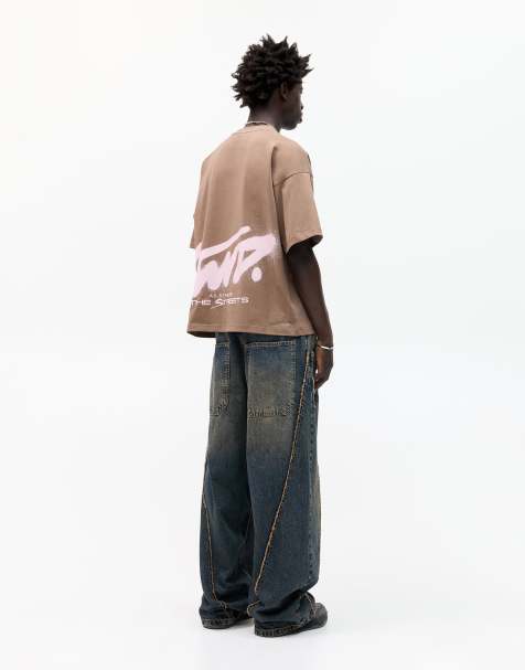 Pull&Bear Short sleeve t-shirt with stwd graffiti graphic in brown - view 1