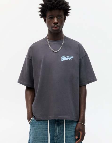 Pull&Bear short sleeve t-shirt with STWD graffiti graphic in grey - view 1