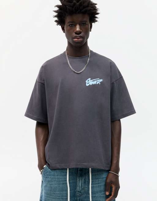 Pull&Bear short sleeve t-shirt with STWD graffiti graphic in grey